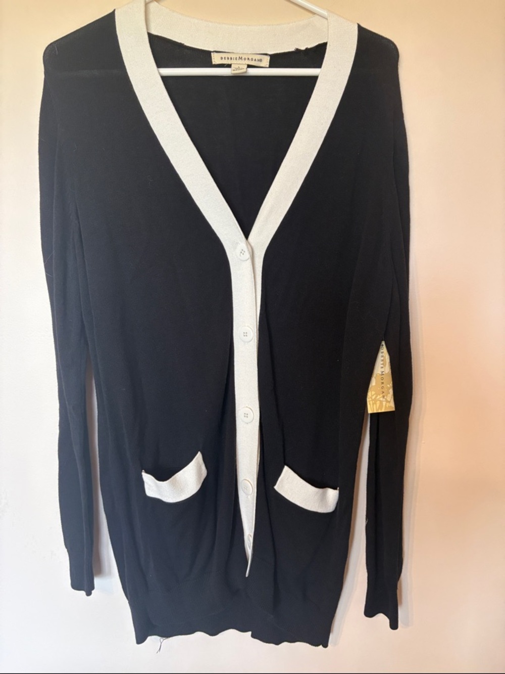 Debbie Morgan Black Cardigan with White Trim
